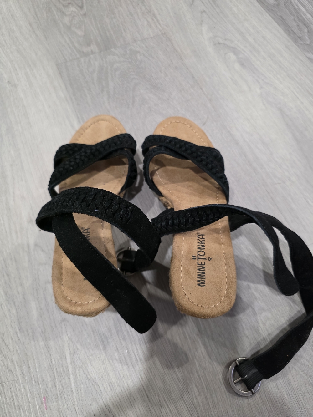 Minnetonka Black Braided Lace-Up Sandals